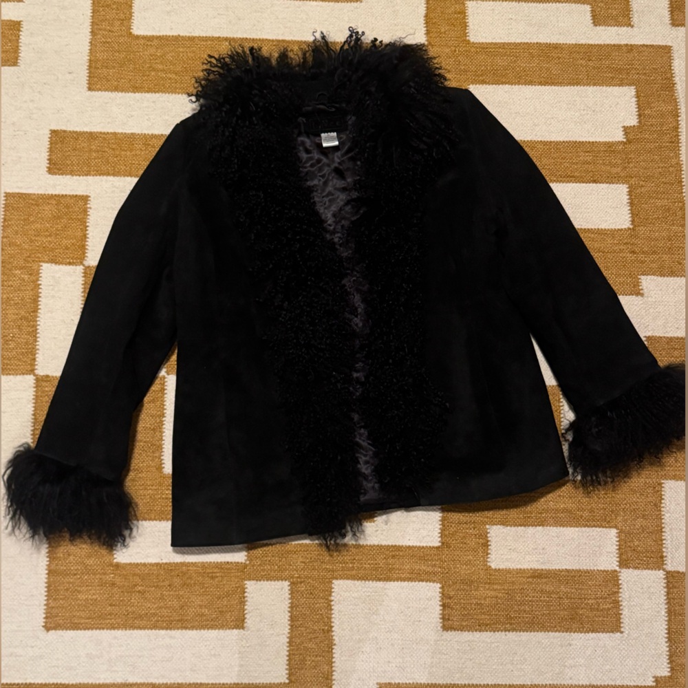 Black Leather Jacket with Fur Trim
